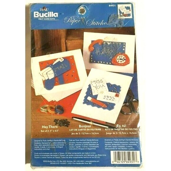 Bucilla Felt Card Kit #84931 2003 Hey There Paper Stitches 3-Set Crafts Vintage - Picture 3 of 3